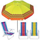 Kit Guarda Sol 2,4m Articulado Ibiza Verde Limão 3 Cadeira 8 Posições Alumínio Praia Piscina Camping - Tobee