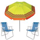 Kit Guarda Sol 2,4m Articulado Ibiza Verde Limão Cadeira Alta Alumínio Sannet Praia Piscina Camping - Tobee
