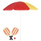 Kit Guarda-Sol Fashion Amarelo Vermelho e Laranja 1,80m +Raquete De Praia Frescobol Red Nose-Bel/Mor