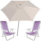 Kit Guarda Sol Ombrelone 2,4m Malibu Bege 2 Cadeira 8 Posições Alumínio Sannet Praia Piscina Camping - Tobee