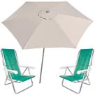 Kit Guarda Sol Ombrelone 2,4m Malibu Bege 2 Cadeira 8 Posições Alumínio Sannet Praia Piscina Camping - Tobee