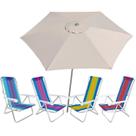Kit Guarda Sol Ombrelone 2,4m Malibu Bege 4 Cadeira 8 Posições Alumínio Praia Piscina Camping - Tobee
