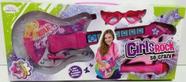 Kit Guitarra Musical Girls Rock Com Som e Luz Microfone e Óculos