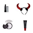 Kit Halloween Maquiagem + Tiara Chifre - 4 Itens - Festas