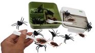 Kit Halloween susto pegadinha pote com 10 aranha + 10 baratas + utensilhos Dia das Bruxas Surpresa