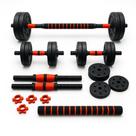 Kit Halteres Ajustáveis 6 em 1 com Barra e Anilhas Treino em Casa Peso 9kg Consport