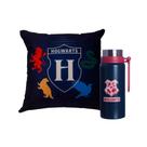 Kit Harry Potter Almofada Casas Hogwarts 40x40 e Garrafa Térmica 650ml Inox Zona Criativa