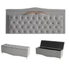 Kit Helena Cabeceira De Cama Painel e Calçadeira Baú King 195 Cm Suede Prata Eli Móveis e Decoração