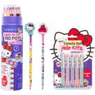 Kit Hello Kitty Caneta Lapis De Cor Lapis Com Borracha na Ponta + Caneta Gel 5 Unidades - Leo e Leo