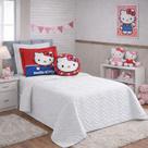 Kit Hello Kitty Cobre Leito Solteiro Face Unica 4 peças Decoração Quarto Geek Infantil Juvenil