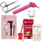 Kit Henna Makiaj Sobrancelha Profissional Mixer Misturador Pinça Dappen Paquímetro Tesoura Pincel