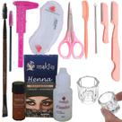 Kit Henna sobrancelha Makiaj Pincel Macrilan Paquimetro Navalha Moldes Dappen Design sobrancelha