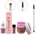Kit Henna Sobrancelha Sourcil Pasta Magica Gel Modelador e Pincel Rosa Macrilan Maquiagem