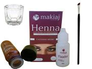 KIt Henna Sombrancelha Design Makiaj + Pincel Chanfrado + Dappen vidro