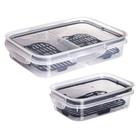 Kit hermético porta frios 2 divisórias com escorredor + pote 500ml com escorredor preto Plasutil