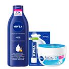 Kit Hidratante Corporal Nivea Pele Seca Extrasseca 400ml + Hidratante Facial Nivea Nutritivo 100g + Hidratante Labial Nivea Original Care 4,8g Kit Hidratante Corporal Nivea Pele Seca Extrasseca 400ml + Hidratante Facial Nivea Nutritivo 100g + Hidratante Labial Nivea Original Care 4,8g