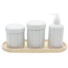 Kit higiene 4 peças Poá - Bandeja Oval - Peças porcelana