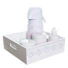 Kit Higiene Bandeja Lisa Renda Com 6 Peças E Capa Quarto Bebê Menina Kit Higiene Bandeja Lisa Renda Com 6 Peças E Capa Quarto Bebê Menina