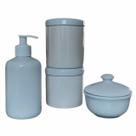 Kit higiene bebê 4 peças com tampa em Porcelana forte resistente branca e bege