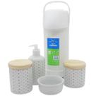 Kit higiene bebê 5 peças Poá Colorido - Garrafa térmica - Tampa Pinus