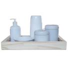 Kit higiene bebê 6 peças -Bandeja, Garrafa térmica, potes, porta álcool e molhadeira - Peças porcelana bandeja pinus
