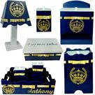 Kit Higiene bebê 8 peças Passa Fita - AZUL MARINHO DE COROA tampas Brancas