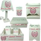 Kit Higiene bebê 8 peças Passa Fita - BRANCO COM ROSA BB COROA