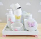Kit Higiene Bebê Borboletas K045 Coloridas Bandeja Mini Térmica Porcelana Moderno