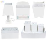 Kit Higiene Bebê Branco com 8 peças para Quarto de Menina ou Menino em Madeira