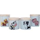 Kit higiene bebê Fazendinha 4 potes - Peças Porcelana Tampas Pinus