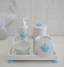 Kit Higiene Bebê K014 Moderno Azul Gel Potes Algodão Temas Coroa Cavalo Urso Porcelana Bandeja Kit Higiene Bebê K014 Moderno Azul Gel Potes Algodão Temas Coroa Cavalo Urso Porcelana Bandeja