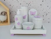 Kit Higiene Bebê K045 Borboletas Lilás Bandeja Mini Térmica Porcelana Moderno