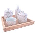 Kit Higiene Bebê Lavabo 4 ou 5 pçs Poá c/ Pegador Porcelana