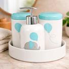 Kit Higiene Bebê Lavabo Banheiro Dispenser Líquido Acessórios Bandeja Elefante Kit Higiene Bebê Lavabo Banheiro Dispenser Líquido Acessórios Bandeja Elefante