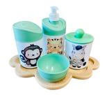 Kit Higiene Bebê Macaco, zebra e tigre c/bandeja nuvem crua