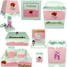 Kit Higiene bebê Mdf 10 peças - BAILARINA ROSA BB BOLINHAS