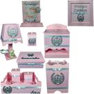 Kit Higiene bebê Mdf 10 peças - ROSA LISTRADO DE COROA