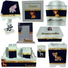 Kit Higiene bebê Mdf 10 peças - SAFARI AZUL MARINHO