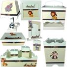 Kit Higiene bebê Mdf 10 peças - SAFARI BRANCO COM PALHA