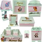 Kit Higiene bebê Mdf 10 peças - SAFARI MENINA ROSA LISTRADO