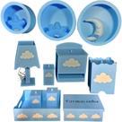 Kit Higiene bebê mdf 8 pçs + 3 Nichos azul NUVEM AZUL (Pronta Entrega)