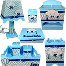 Kit Higiene bebê Mdf 8 peças Chuva Amor Azul Ch. Cinza Kit Higiene bebê Mdf 8 peças Chuva Amor Azul Ch. Cinza