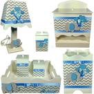 Kit Higiene bebê Mdf decorado 7 pçs - CHEVRON CINZA COM ELEFANTE AZUL BB