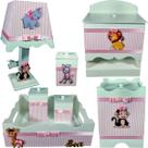 Kit Higiene bebê Mdf decorado 7 pçs - SAFARI MENINA ROSA LISTRADO
