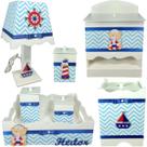 Kit Higiene bebê Mdf decorado 7 pçs - URSO MARINHEIRO CHEVRON AZUL BB