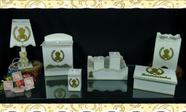 Kit Higiene bebê Mdf decorado 8 pçs - BRANCO COM PÉROLAS DE URSINHA