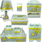Kit Higiene bebê Mdf decorado 8 pçs - CHEVRON CINZA ELEFANTE AMARELO