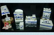 Kit Higiene bebê Mdf decorado 8 pçs - CHUVA DE AMOR CHEVRON CINZA