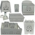 kit higiene bebe mdf decorado 8pçs - SAFARI BRANCO