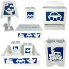 kit higiene bebe mdf decorado 8pçs - TRANSPORTE AZUL MARINHO